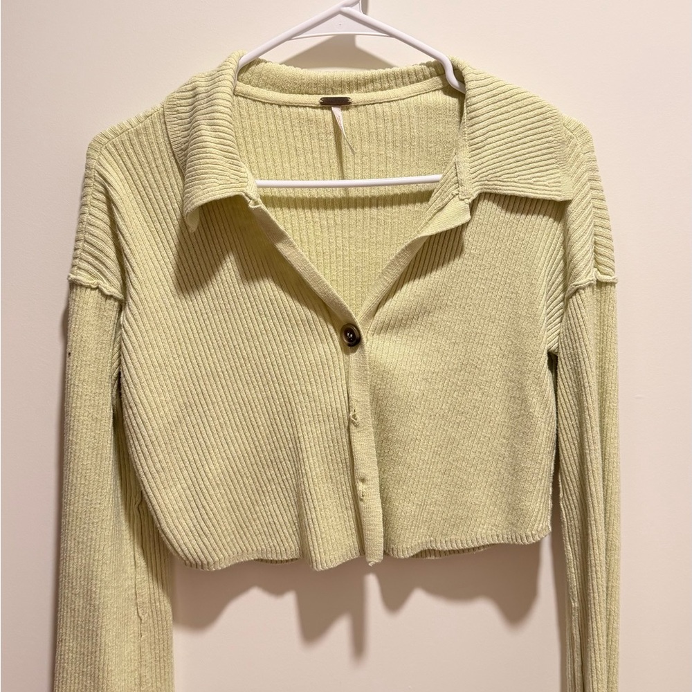 Free People Cropped Ribbed Button-up